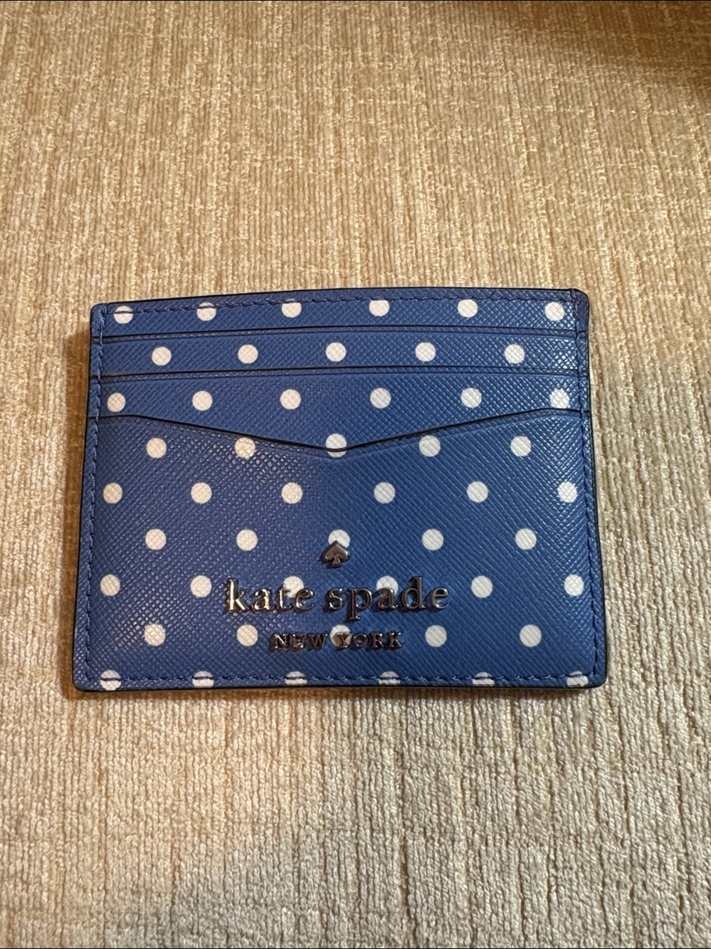 Slim Navy Blue Card Wallet with white polkadots.